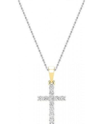 Round White Diamond Classic Divine Cross of Jesus Pendant with 18 inch Chain for Women (Color I-J, Clarity I1-I3) in Gold 18K...