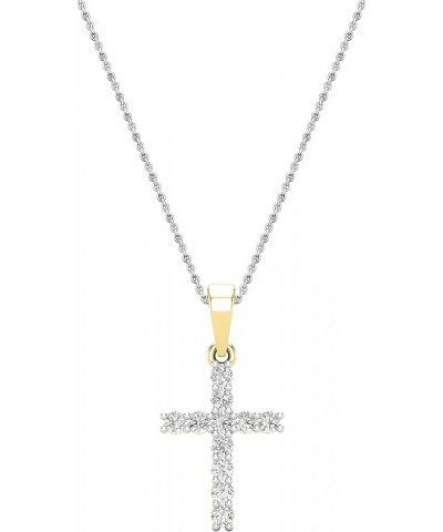 Round White Diamond Classic Divine Cross of Jesus Pendant with 18 inch Chain for Women (Color I-J, Clarity I1-I3) in Gold 18K...