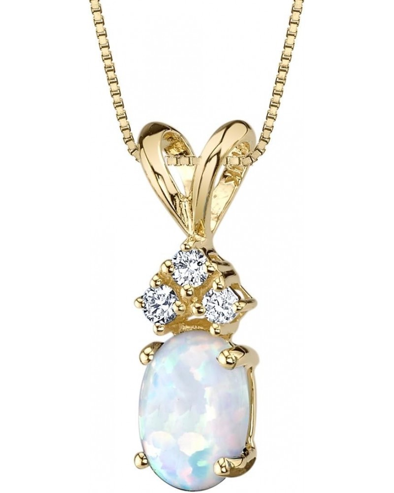 14K Yellow Gold Created White Opal with Genuine Diamonds Pendant, Dainty Hypoallergenic Solitaire, Oval Shape, 7x5mm $60.84 N...