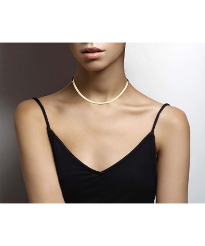 Solid 18K Gold Over 925 Sterling Silver Italian 4.5mm Flexible Flat Herringbone Chain Necklace for Women, Made in Italy Lengt...