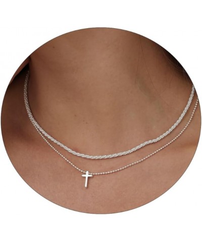 Cross Necklace for Women, 14K Gold Plated/Silver Chain Necklace Layered Dainty Sideways Cross Pendant Choker Necklace Simple ...