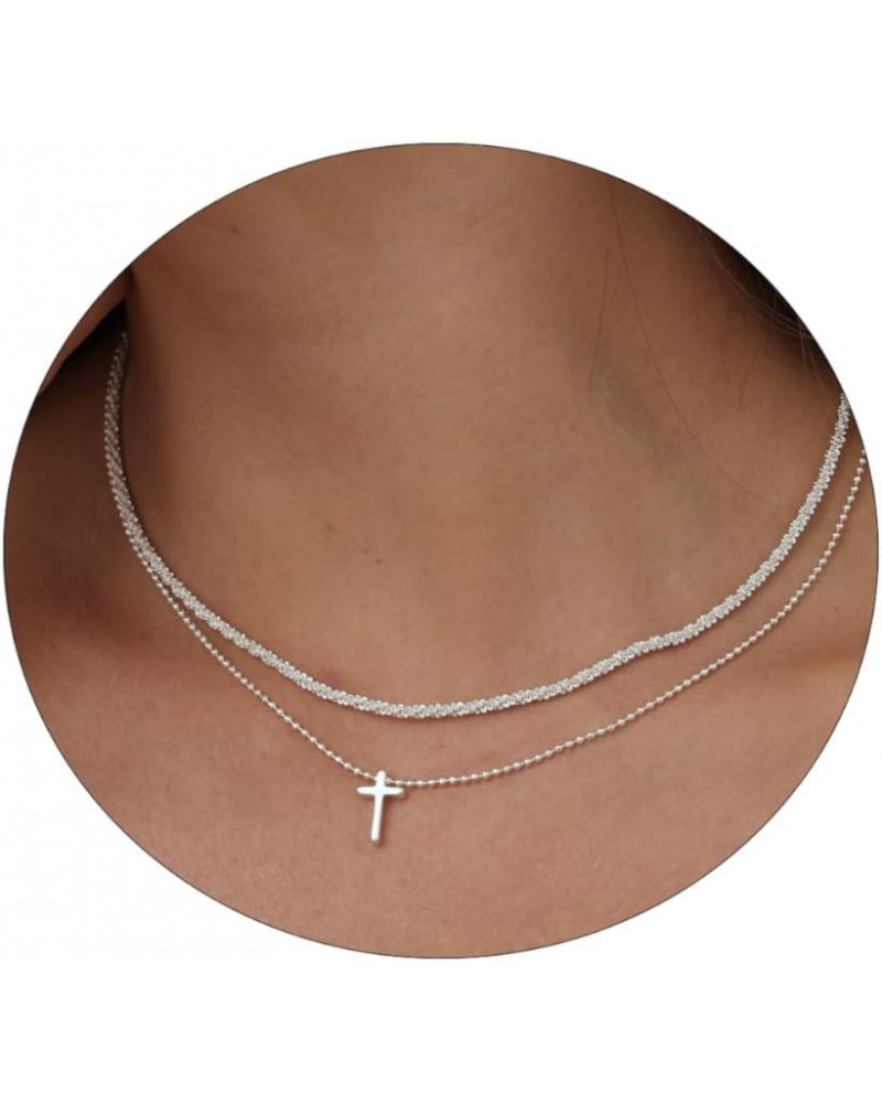 Cross Necklace for Women, 14K Gold Plated/Silver Chain Necklace Layered Dainty Sideways Cross Pendant Choker Necklace Simple ...