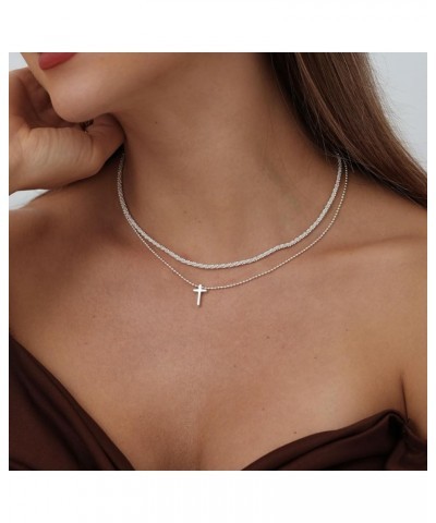 Cross Necklace for Women, 14K Gold Plated/Silver Chain Necklace Layered Dainty Sideways Cross Pendant Choker Necklace Simple ...