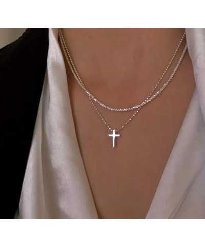 Cross Necklace for Women, 14K Gold Plated/Silver Chain Necklace Layered Dainty Sideways Cross Pendant Choker Necklace Simple ...