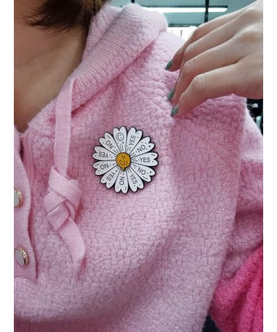 Daisy Wheel Brooch Pin for Women Girls Unisex Fashion White Enamel Rotatable Yes or No Choice Statement Brooches Lapel Pins C...