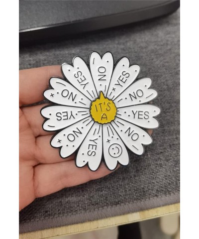 Daisy Wheel Brooch Pin for Women Girls Unisex Fashion White Enamel Rotatable Yes or No Choice Statement Brooches Lapel Pins C...