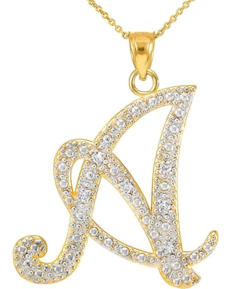 14K Yellow Gold Diamond Accented Dangling Cursive Initial A-Z Charm 4/5" Pendant Necklace (J-K Color, I1-I2 Clarity) - Choice...