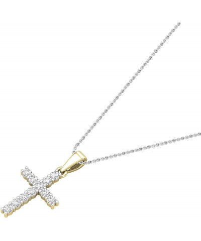 Round White Diamond Classic Divine Cross of Jesus Pendant with 18 inch Chain for Women (Color I-J, Clarity I1-I3) in Gold 18K...