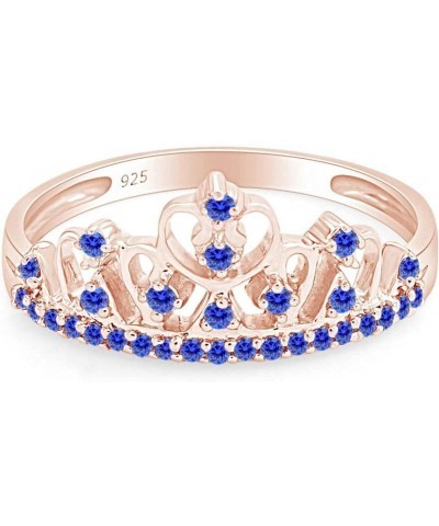 Round Cut Simulated Blue Sapphire Princess Crown Ring in 14k Gold Over Sterling Silver rose-gold-plated-silver $35.28 Rings