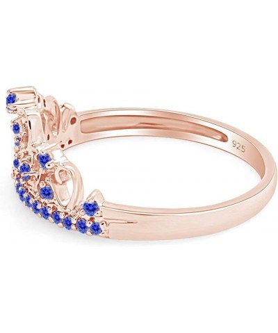 Round Cut Simulated Blue Sapphire Princess Crown Ring in 14k Gold Over Sterling Silver rose-gold-plated-silver $35.28 Rings