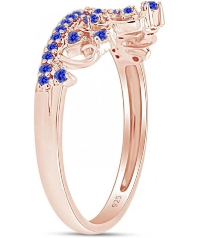 Round Cut Simulated Blue Sapphire Princess Crown Ring in 14k Gold Over Sterling Silver rose-gold-plated-silver $35.28 Rings