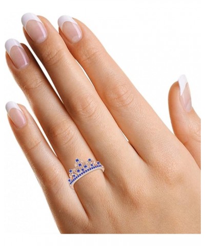 Round Cut Simulated Blue Sapphire Princess Crown Ring in 14k Gold Over Sterling Silver rose-gold-plated-silver $35.28 Rings