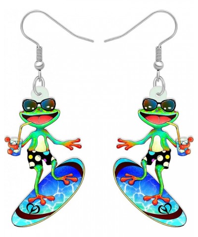 Acrylic Cute Guitar Frog Earrings Dangle Drop Funny Jewelry For Women Girls Unique Gift Paddleboard Frog $6.23 Earrings