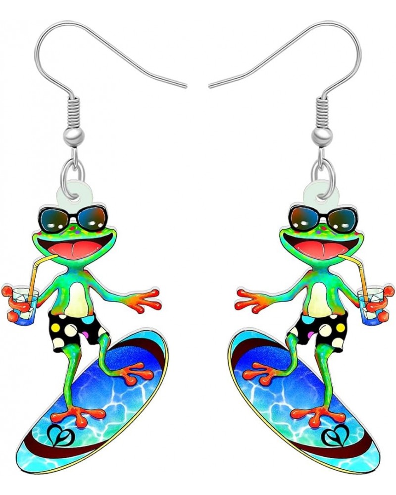 Acrylic Cute Guitar Frog Earrings Dangle Drop Funny Jewelry For Women Girls Unique Gift Paddleboard Frog $6.23 Earrings