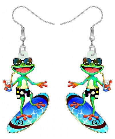 Acrylic Cute Guitar Frog Earrings Dangle Drop Funny Jewelry For Women Girls Unique Gift Paddleboard Frog $6.23 Earrings