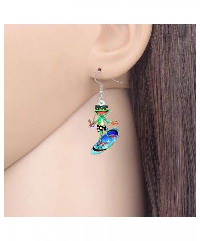 Acrylic Cute Guitar Frog Earrings Dangle Drop Funny Jewelry For Women Girls Unique Gift Paddleboard Frog $6.23 Earrings