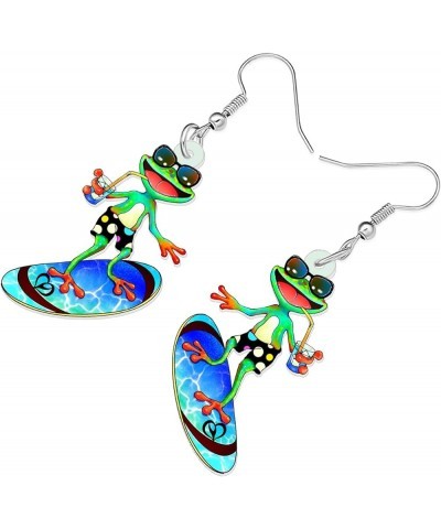 Acrylic Cute Guitar Frog Earrings Dangle Drop Funny Jewelry For Women Girls Unique Gift Paddleboard Frog $6.23 Earrings