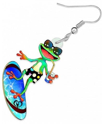 Acrylic Cute Guitar Frog Earrings Dangle Drop Funny Jewelry For Women Girls Unique Gift Paddleboard Frog $6.23 Earrings