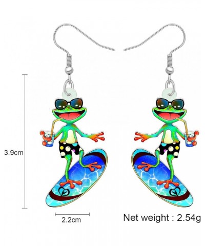 Acrylic Cute Guitar Frog Earrings Dangle Drop Funny Jewelry For Women Girls Unique Gift Paddleboard Frog $6.23 Earrings