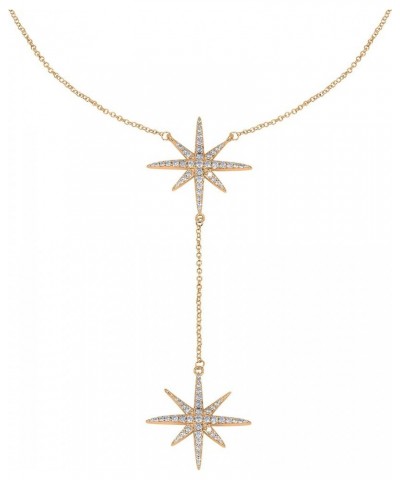 14K Gold Plated Cubic Zirconia Round Cut Starburst 18 Inches Pendant Chain Necklace For Women & Girls Yellow Gold $13.91 Neck...