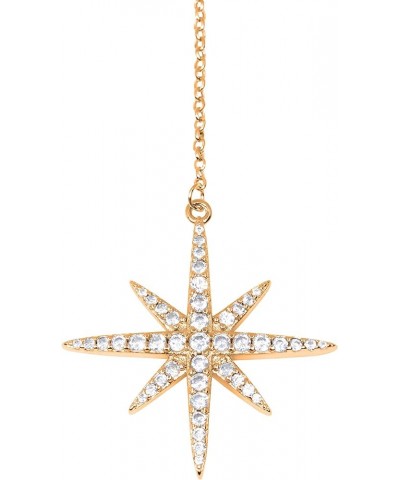 14K Gold Plated Cubic Zirconia Round Cut Starburst 18 Inches Pendant Chain Necklace For Women & Girls Yellow Gold $13.91 Neck...