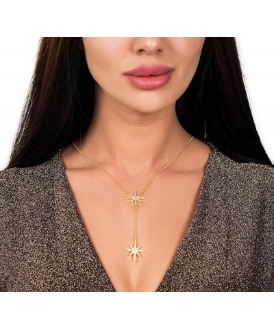 14K Gold Plated Cubic Zirconia Round Cut Starburst 18 Inches Pendant Chain Necklace For Women & Girls Yellow Gold $13.91 Neck...