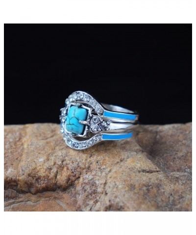 3 PCS Ring Set Natural Turquoise Diamond Rings Western Jewelry Turquoise Silver Color Rings for Women Bohemian Joint Knuckle ...