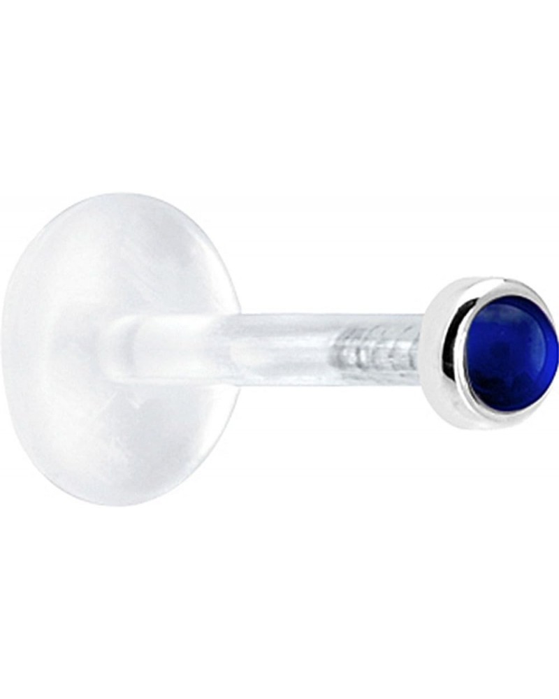 Solid 14k White Gold 2mm Genuine Blue Sapphire Bioplast Push in Labret 16 Gauge 1/4 $20.23 Body Jewelry