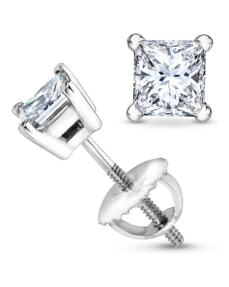 1/4 Carat Solitaire Diamond Stud Earrings Princess Cut 4 Prong Screw Back (I-J Color, VS2-SI1 Clarity) White Gold 14K $215.46...