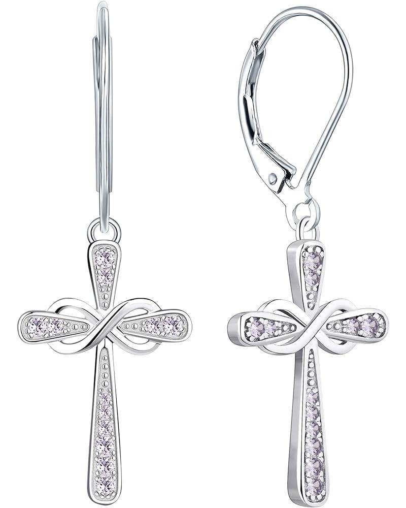 Cross Earrings 925 Sterling Silver Infinity Leverback Earrings Cross Dangle Drop Religious Jewelry Christian Baptism Gift 06-...