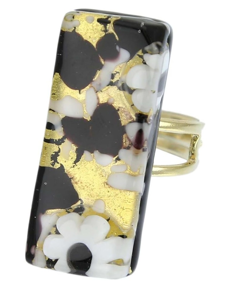 GlassOfVenice Murano Glass Venetian Reflections Rectangular Adjustable Ring - Black Gold $14.50 Rings