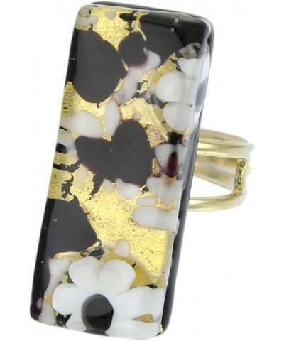 GlassOfVenice Murano Glass Venetian Reflections Rectangular Adjustable Ring - Black Gold $14.50 Rings