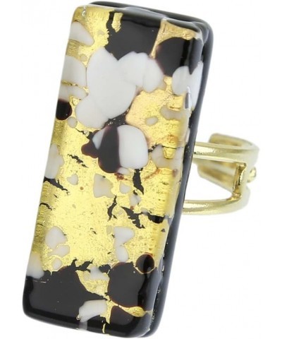 GlassOfVenice Murano Glass Venetian Reflections Rectangular Adjustable Ring - Black Gold $14.50 Rings