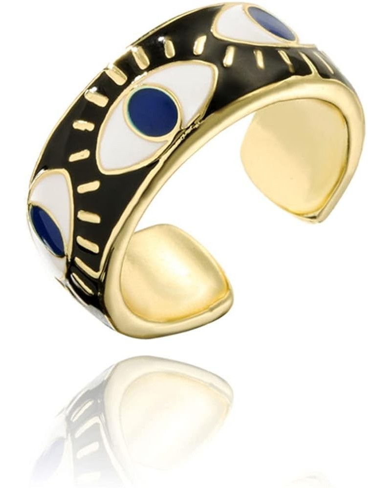 Evil Eye Ring for Women Gold Colorful Enamel Chunky Rings Adjustable Statement Aesthetic Rings Protection Jewelry black $10.7...