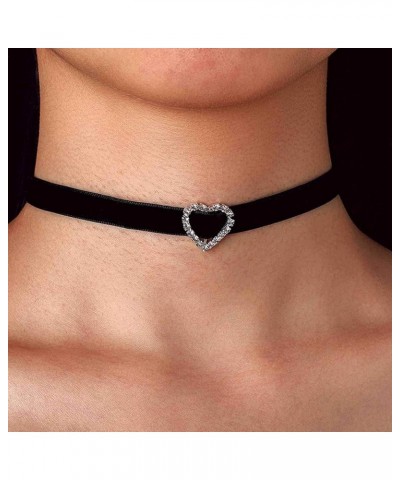 Black Choker Necklace Heart Circle With Crystal Chokers Collar Adjustable Necklaces Jewelry Accessory for Women and Girls Hea...