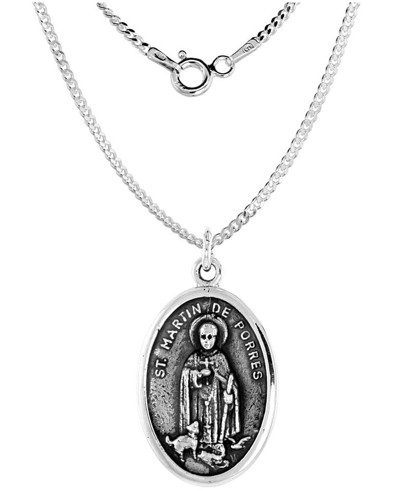 Sterling Silver St Martin de Porres Medal Necklace Oxidized finish Oval 1.8mm Chain 22-inch $18.36 Necklaces