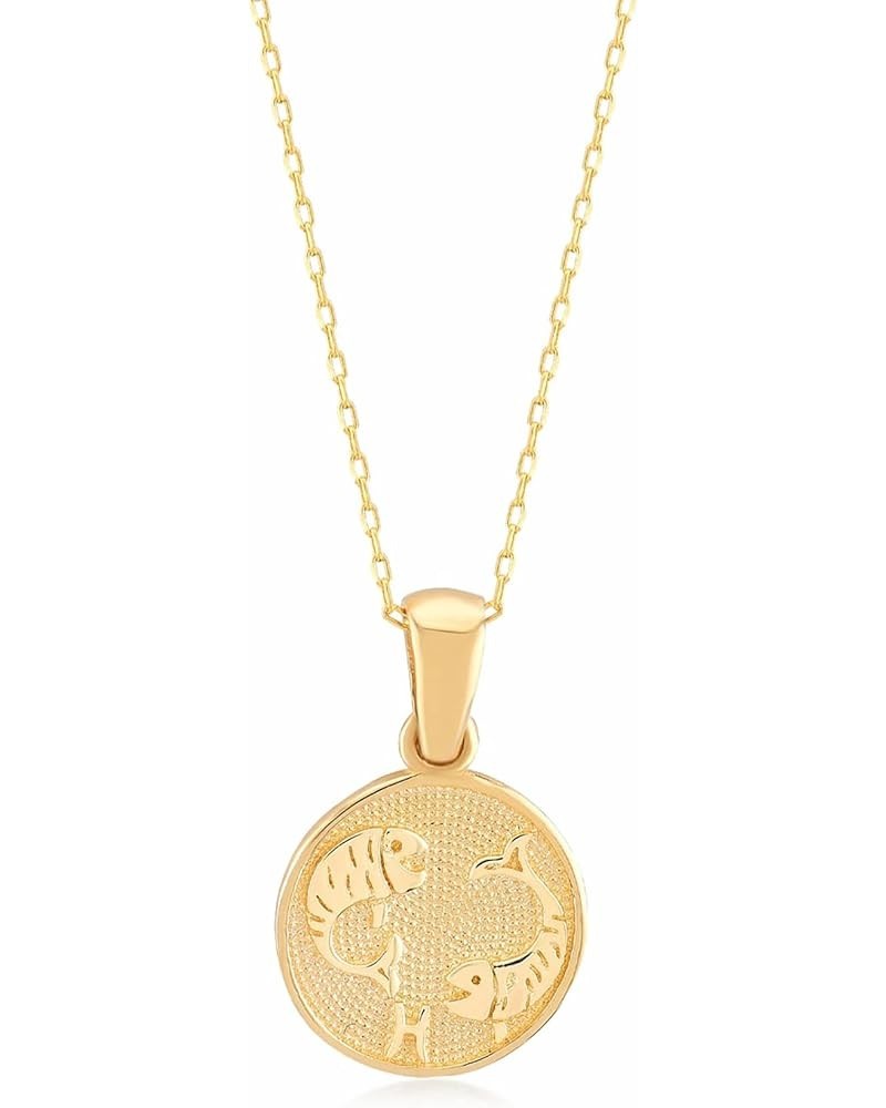 14K Gold Zodiac Coin Necklace | 14k Solid Gold Sold Astrology Sign Necklace | Horoscope Jewelry for Women, 18 Pisces $68.41 N...