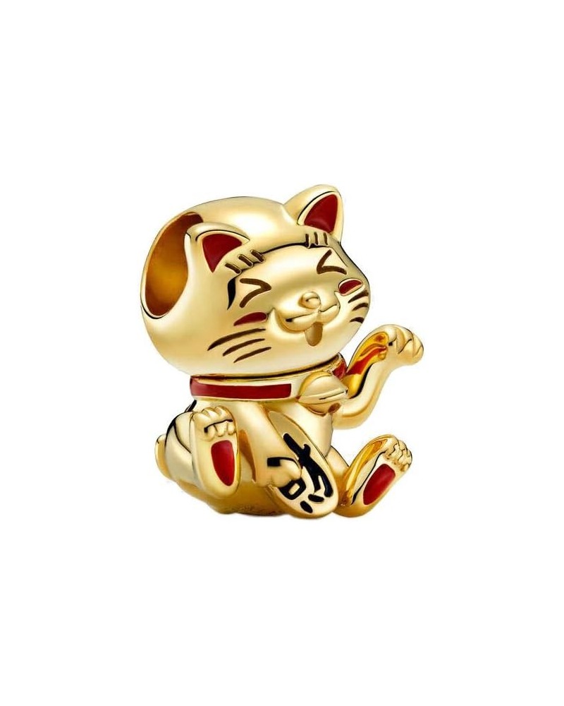 Cute Fortune Cat Charm Authentic 925 Sterling Silver Lucky Animal Bead fit European Bracelet Necklace Gold & Maneki Neko Char...