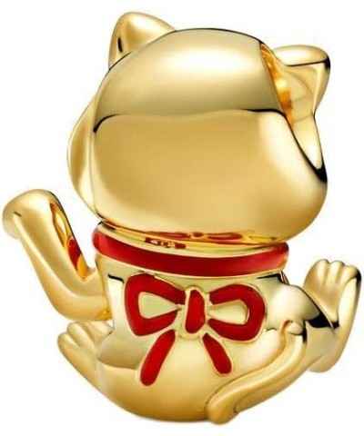 Cute Fortune Cat Charm Authentic 925 Sterling Silver Lucky Animal Bead fit European Bracelet Necklace Gold & Maneki Neko Char...