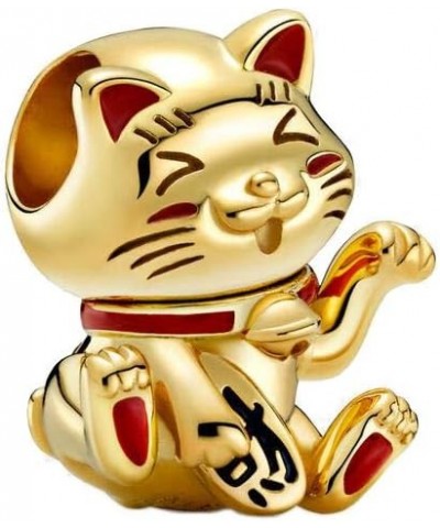 Cute Fortune Cat Charm Authentic 925 Sterling Silver Lucky Animal Bead fit European Bracelet Necklace Gold & Maneki Neko Char...