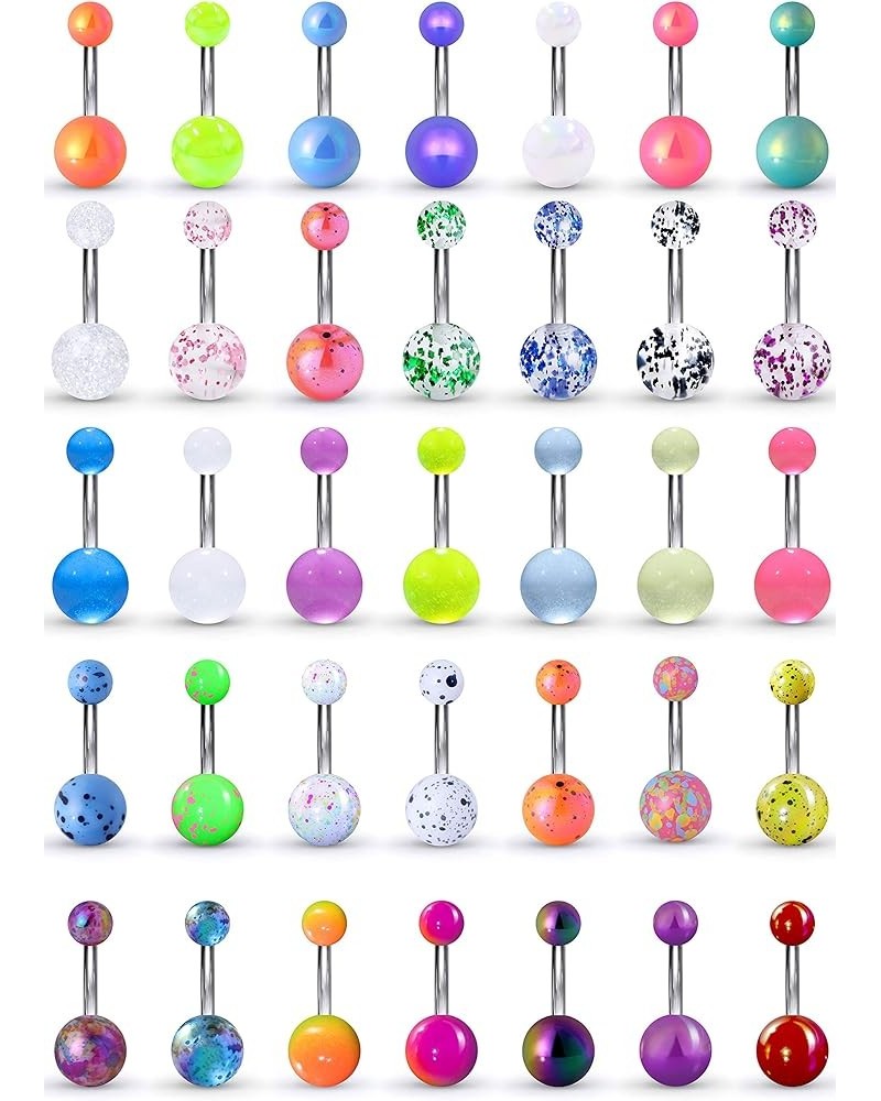 Belly button Rings 14g Plastic Belly Button Rings 35PCS Surgical Steel Belly Button Piercing Kit Cute Belly Button Rings Snak...