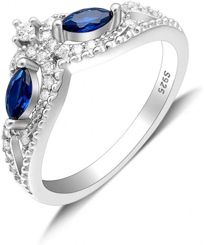 Ansley Sterling Silver Anniversary Wedding Band For Women Crown Style Ring Enhancer Marquise Blue and Clear Accents Cubic Zir...