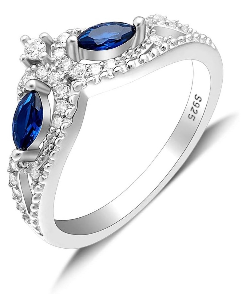 Ansley Sterling Silver Anniversary Wedding Band For Women Crown Style Ring Enhancer Marquise Blue and Clear Accents Cubic Zir...