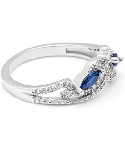 Ansley Sterling Silver Anniversary Wedding Band For Women Crown Style Ring Enhancer Marquise Blue and Clear Accents Cubic Zir...