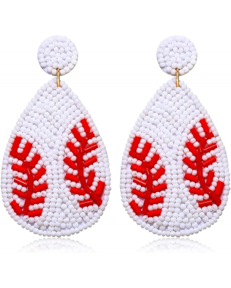 Beaded Baseball Teardrop Earrings Handmade Statement Beaded Drop Dangle Earrings Sports Earrings Holiday Party Game Jewelry f...