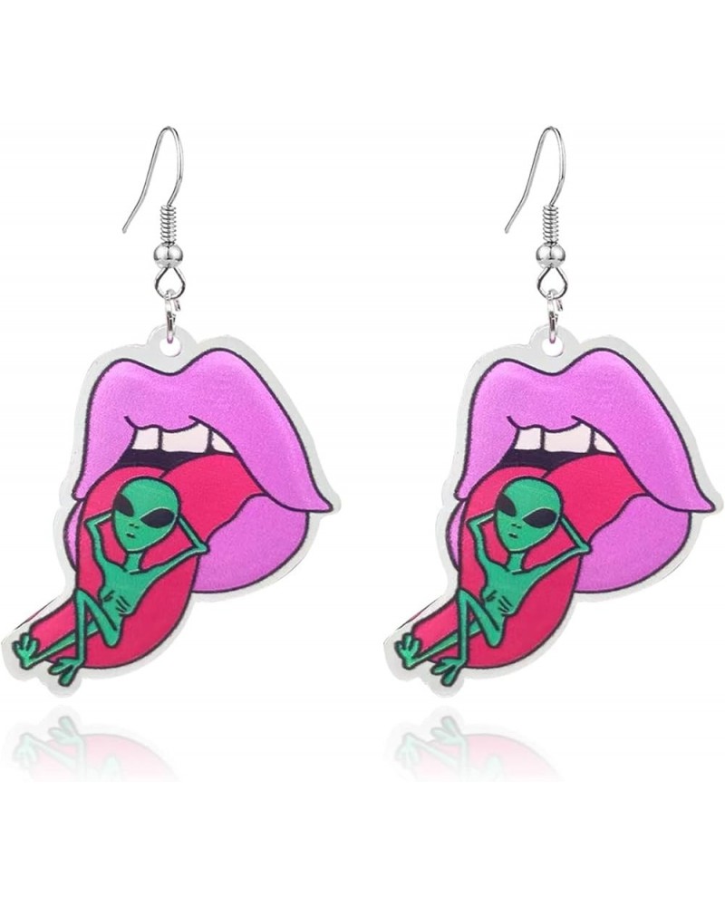 Fun Cute UFO Space Dangle Earrings Novelty Weird Acrylic Aliens Earrings for Women Girls alien-3 $7.40 Earrings