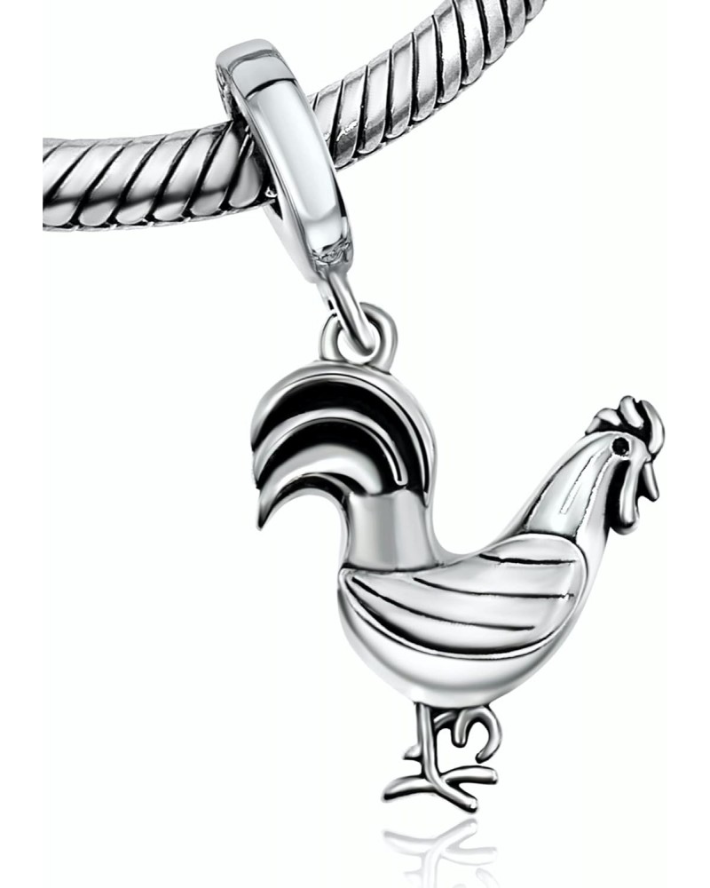 Rooster Chicken Zodiac Farm 925 Sterling Silver Pendant Charm Bead For Pandora and Similar Charm Bracelets or Necklaces $18.0...