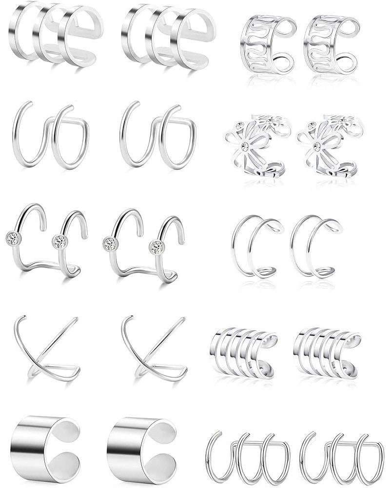 4-10 Pairs Stainless Steel Ear Cuff Helix Cartilage Clip On Wrap Earrings Fake Nose Ring Non-Piercing Adjustable A0:10 Pairs,...