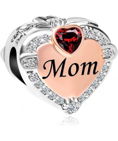 Mom Heart Charm Rose Gold Synthetic Birthstone Charm Bead For Bracelet January $6.11 Bracelets