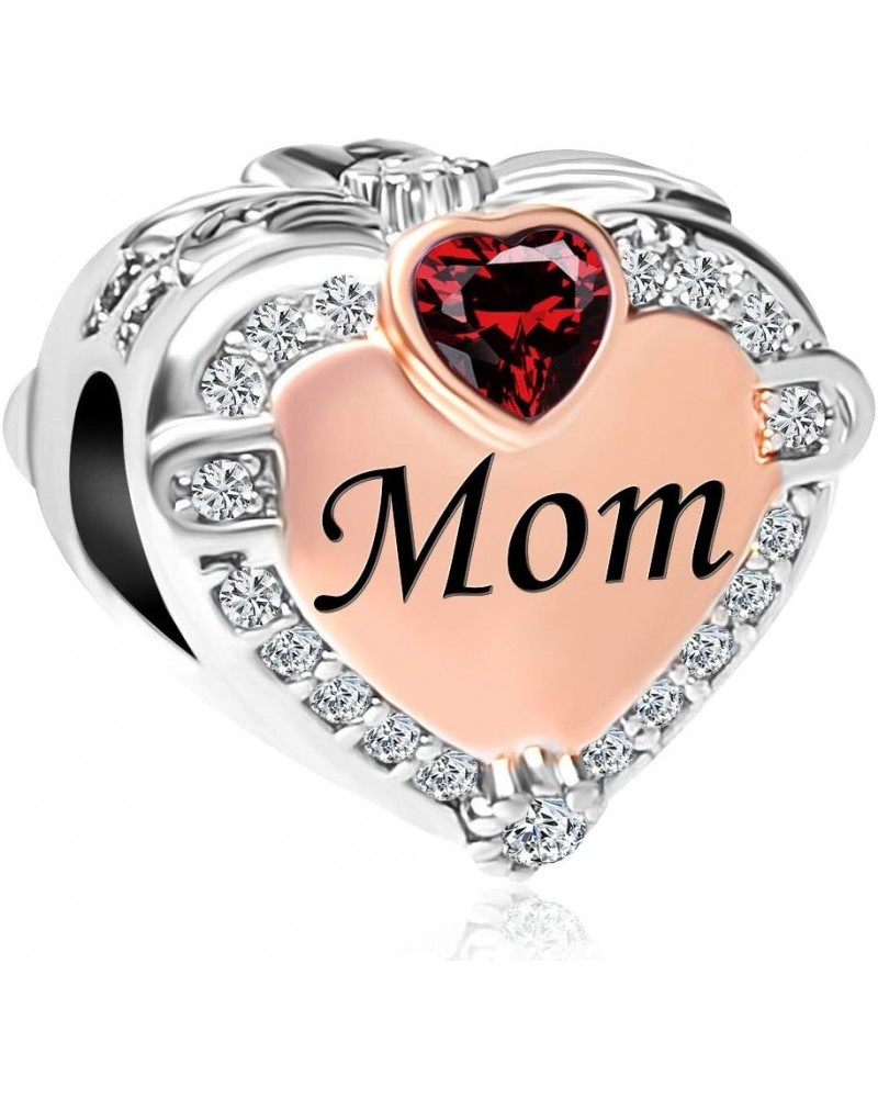 Mom Heart Charm Rose Gold Synthetic Birthstone Charm Bead For Bracelet January $6.11 Bracelets